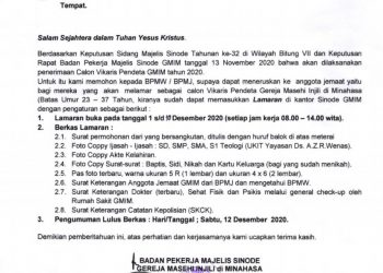 Pendaftaran Vikaris Pendeta GMIM, Dibuka