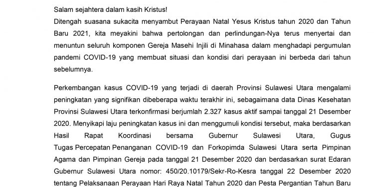 BPMS Tegaskan Ibadah Natal-Tahun Baru Digelar Daring, Hanya Pelsus Yang Hadir Di Gereja