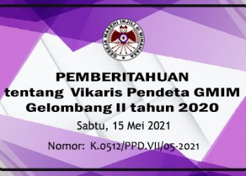 PEMBERITAHUAN tentang Vikaris Pendeta GMIM gelombang ke II tahun 2020